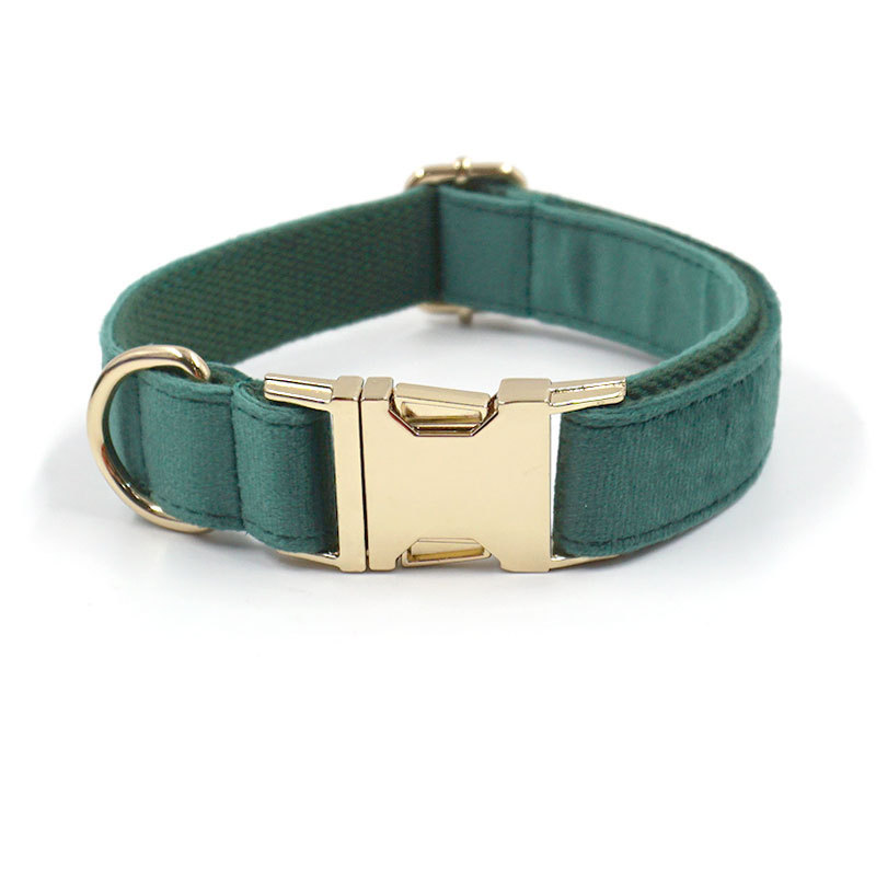 Green Velvet Dog Collar Dog Leash Pet Collar - Image 3